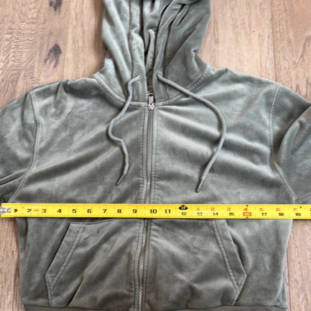 Abercrombie and Fitch Jacket Womens Small Green Velvet Track Hood Full Zip - Picture 4 of 8